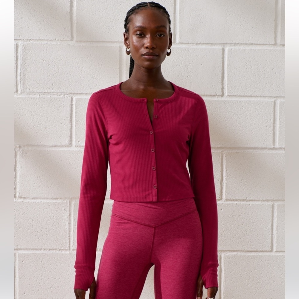 Abercrombie & Fitch YPB Women’s Active Ribbed Cardigan Deep Red Size XL